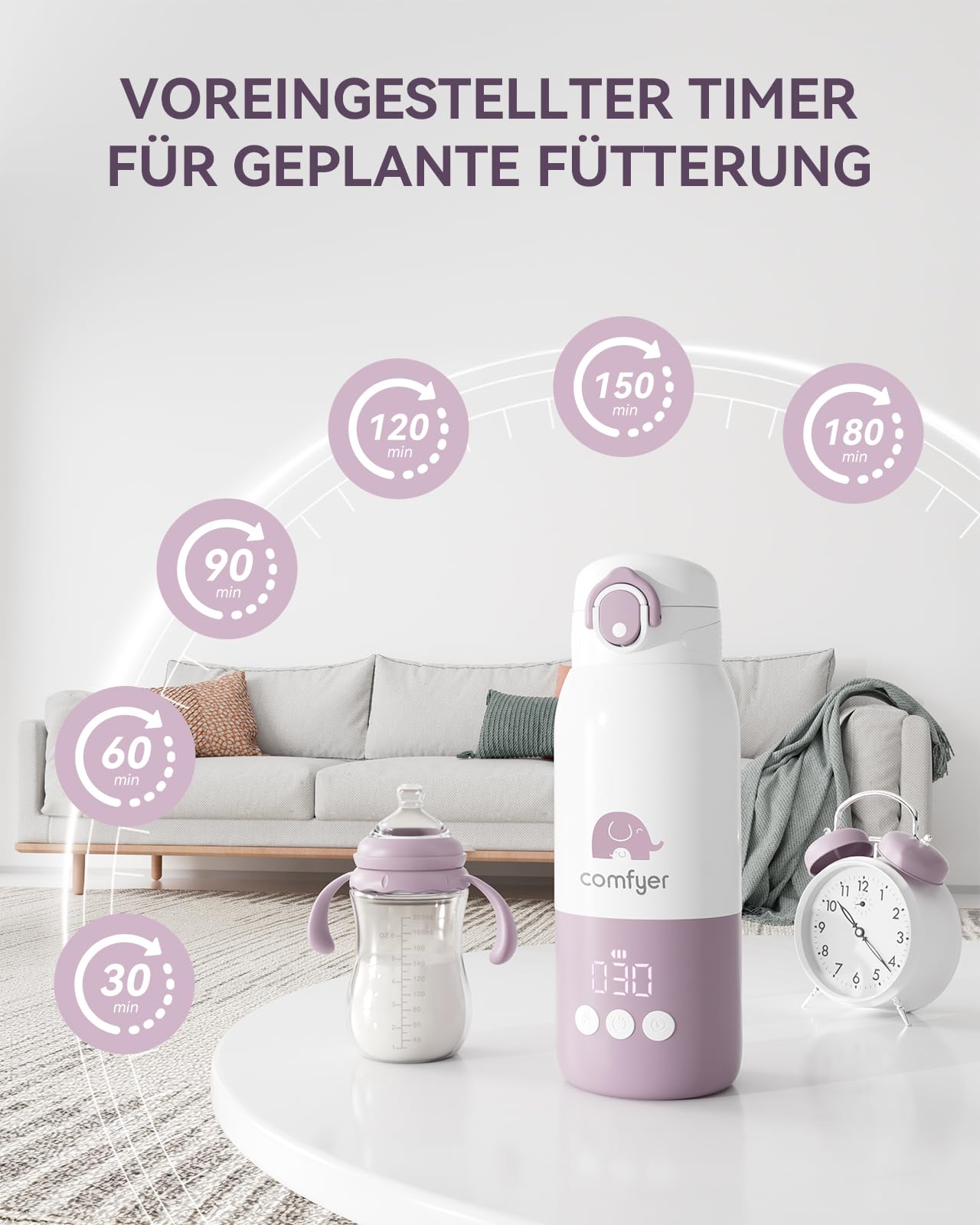 Comfyer BW01 Tragbarer Flaschenwärmer Baby unterwegs für Baby, 12000mAh Akku, Schnelles Aufheizen 2 Min für Muttermilch&Wasser, Flaschenwärmer für Nachtfütterung, Auto, Flugzeugreisen On-the-Go