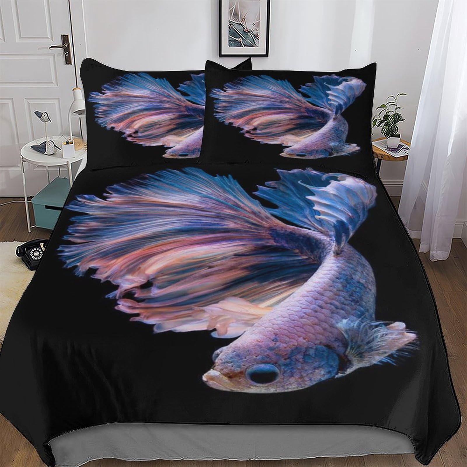 Housse de couette poisson King 220x240 cm avec taies d'oreiller en microfibre pour lit double