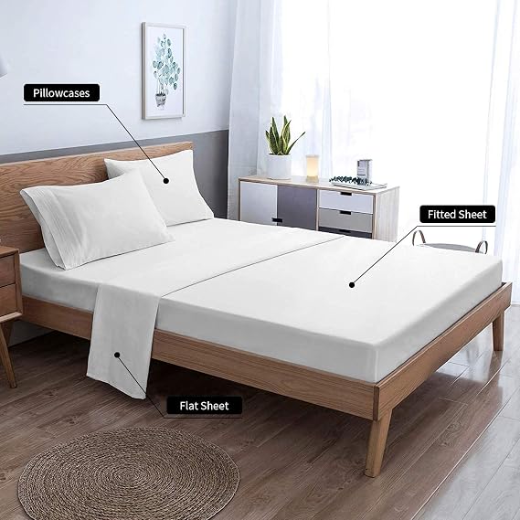 PURE ECO Natural Cotton- 4 Pieces Twin Size Beige Color Sheet Set Soft Quality Luxury 16 Inch Deep Pocket & Bedding Set with Flat Sheet, Fitted Sheet, 2-Pillow Covers(20 x 30) Inches