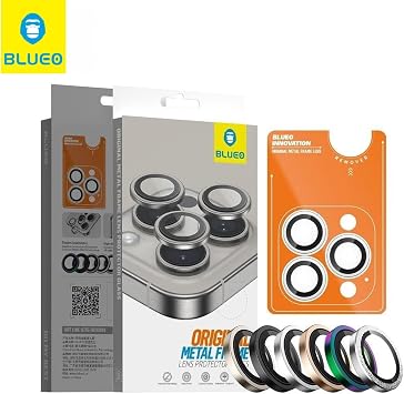 Blueo iPhone 16/16 Plus / 16 Pro / 16 Pro Max Uyumlu Metal Frame Aplikatörlü Kamera Lens Camı Koruyucu (Gümüş Taşlı, iPhone 16/16 Plus)