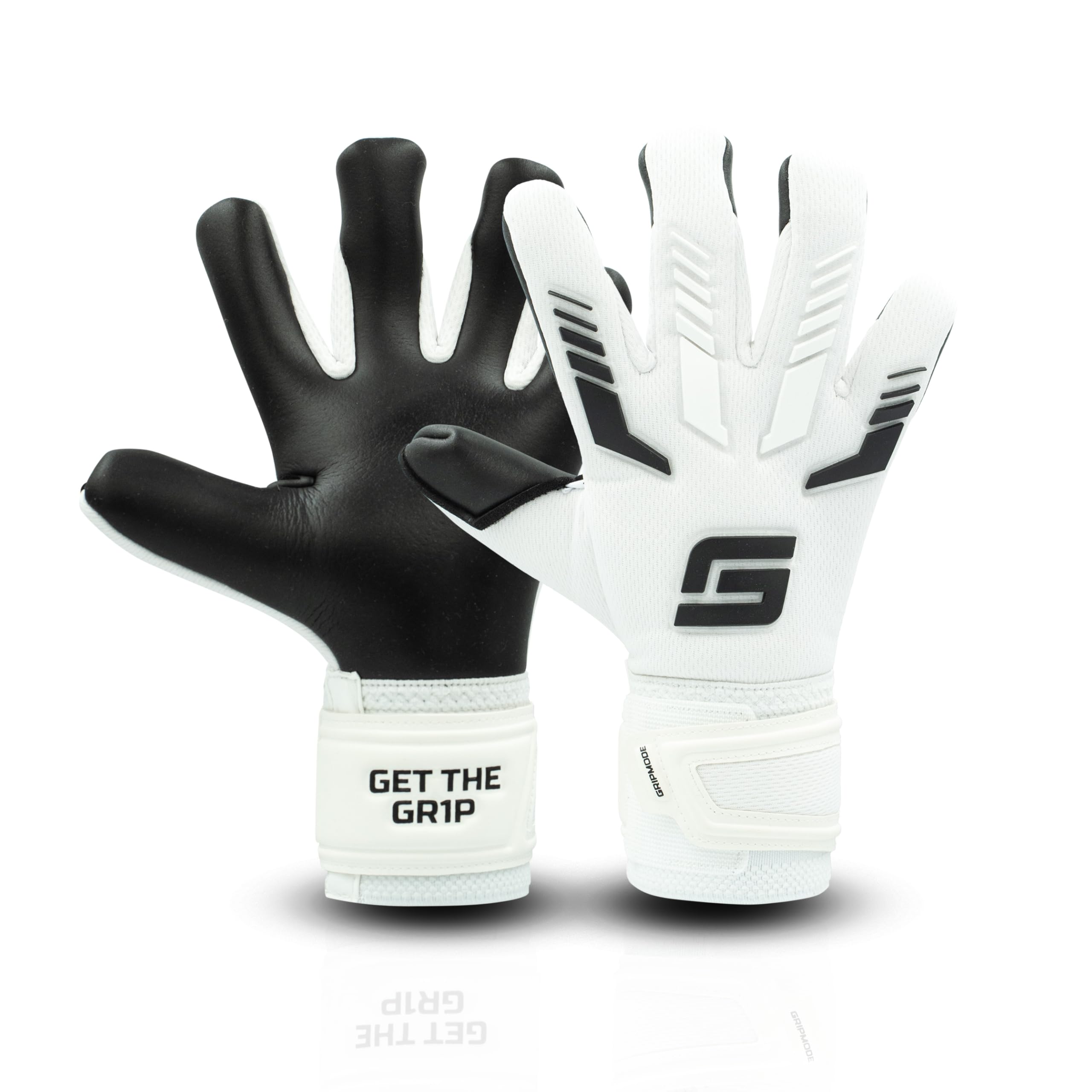 GRIPMODE Torwarthandschuhe Kinder Junior White 2.0 - Torhüter Handschuhe mit großer Fangfläche - Fußball Torwarthandschuhe mit 3 mm Griptec Latex für zusätzlichen Grip - Größe 4-6