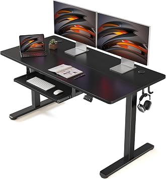 FEZIBO 55 x 24 Inch Electric Height Adjustable Standing Desk with Keyboard Tray Sit-Stand Computer Office Desk