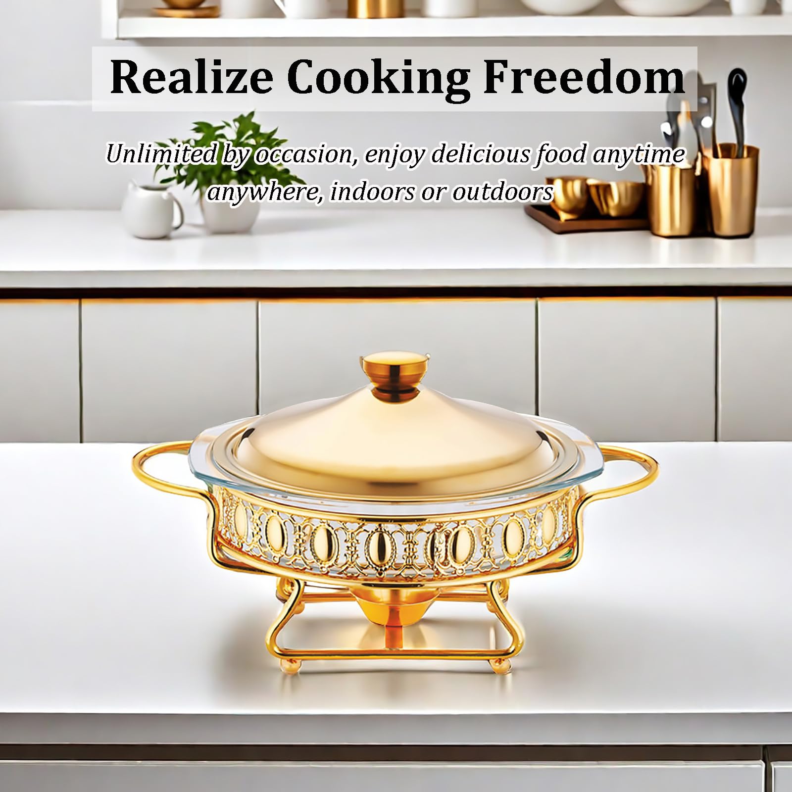 Juego de 4 platos para rozaduras – Calentador de buffet con bandejas de vidrio para catering, fiestas, bodas y cenas, ideal para exhibición de alimentos y servir