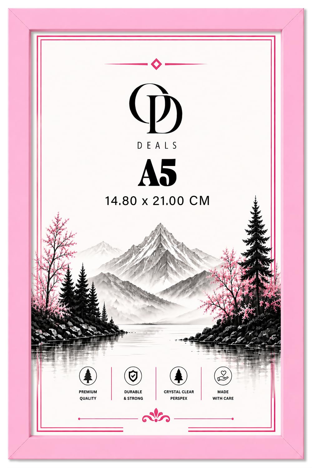 Online Deals | MDF Poster Frame A5 (14.80 x 21.00 CM) A5 (21.00 x 14.80 cm) for Pet Portraits, Animal Wildlife Sketches, MDF Wood, Vertical & Horizontal Display [ Pink ]