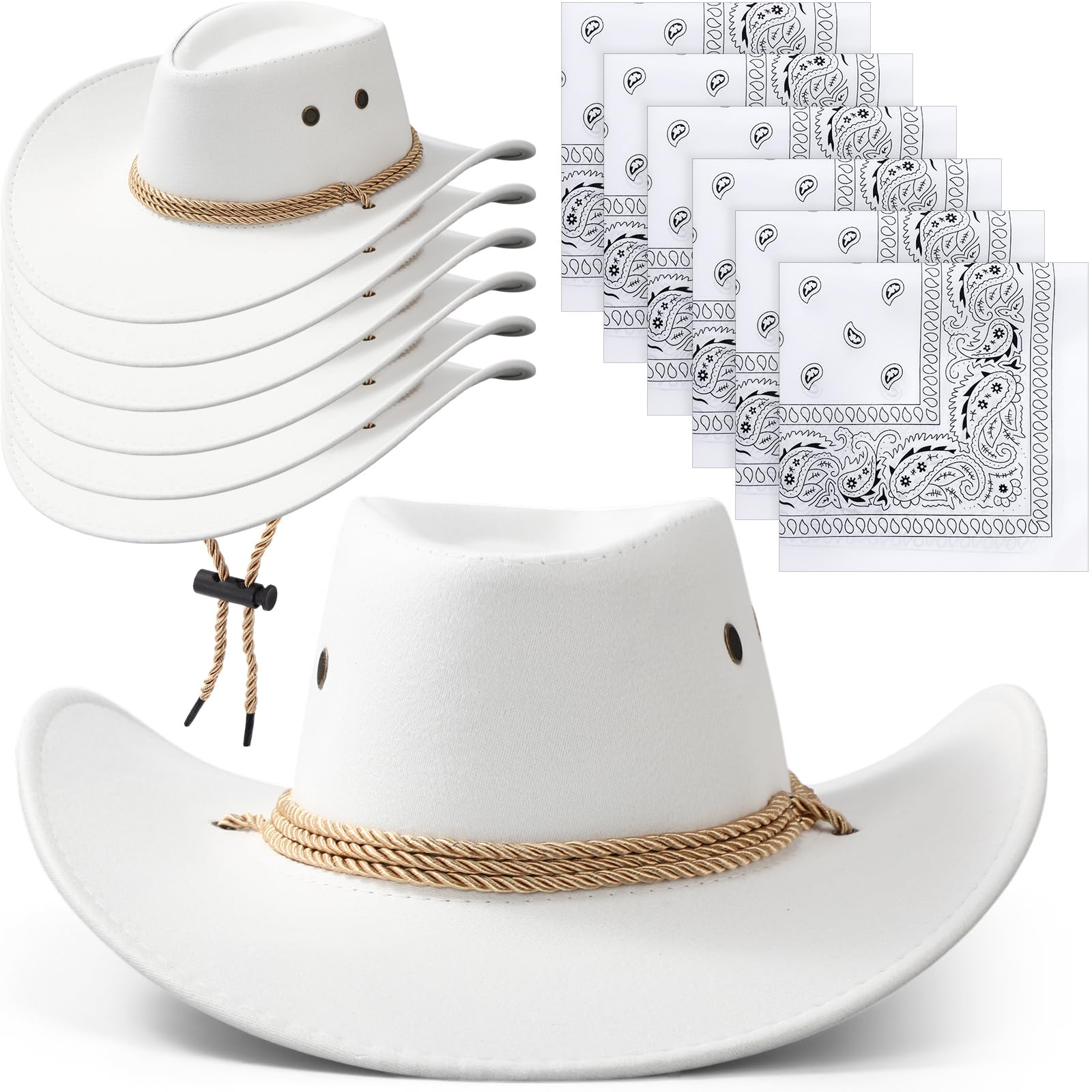 Zhanmai 12 Pcs Cowboy Hat and Bandana Cowboy Cowgirl Hats Bulk Western Party Costume Halloween Accessory