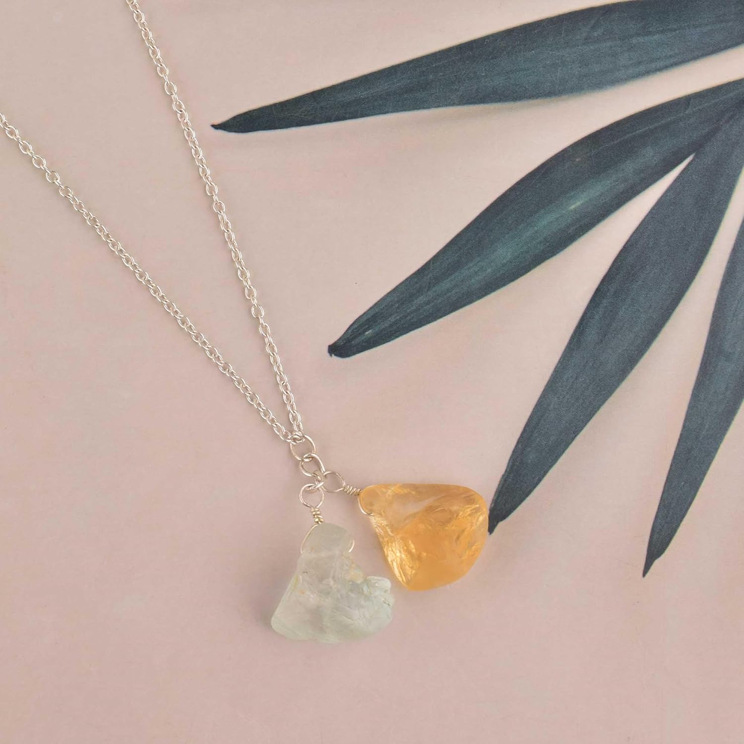 Raw Citrine and Aquamarine Natural Crystals Pendant Necklace, Gemstone Rough, Healing Crystals, Birthday, Gift for Her, Gemstone Jewelry 18 inch AAA+ Quality - Image 4