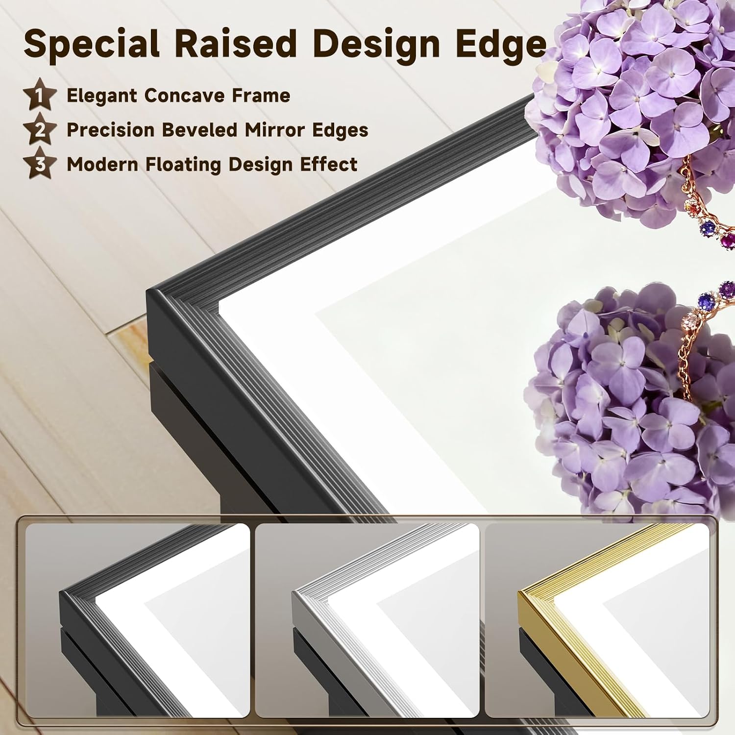 16x24 Inch Lighted Medicine Cabinet Black Aluminum Frame 3-Color Dimmable LED Anti-Fog Mirror Surface & Recessed Mount for Bathroom Hotel Apartment Dressing Room Entryway image 3