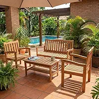 Conjunto Móveis Jardim 4 Lugares Madeira Eucalipto Sem Almofada Com Mesa Centro Para Varanda Área Externa