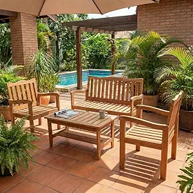 Conjunto Móveis Jardim 4 Lugares Madeira Eucalipto Sem Almofada Com Mesa Centro Para Varanda Área Externa