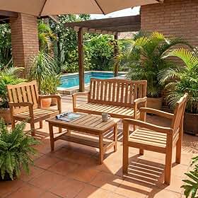 Conjunto Móveis Jardim 4 Lugares Madeira Eucalipto Sem Almofada Com Mesa Centro Para Varanda Área Externa