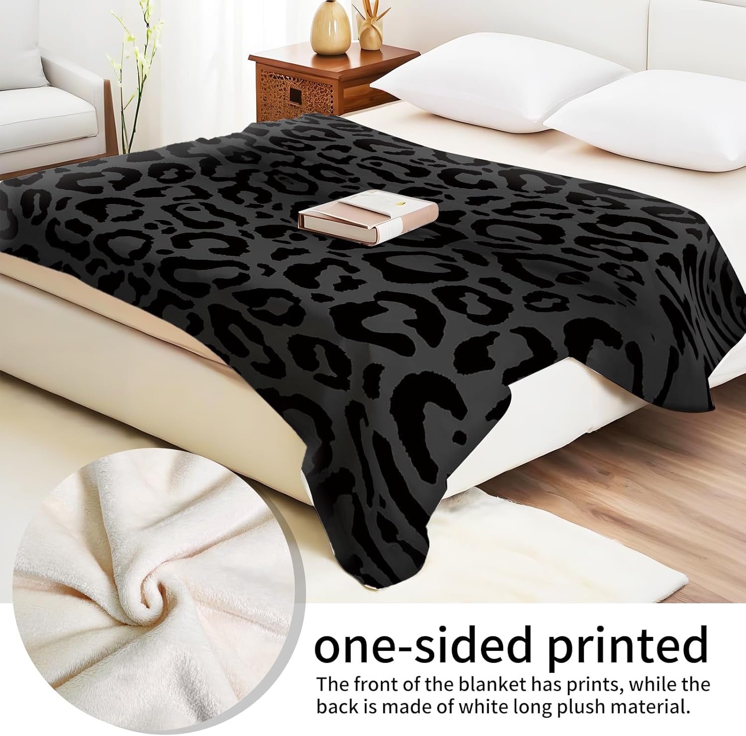 Throw Blanket for Couch, 300GSM Warm Soft Cozy Flannel Blanket, Cute Blanket for All Seasons Bedroom Home Decor Gifts, Cool Black Leopard 50x60 Inches - Image 3
