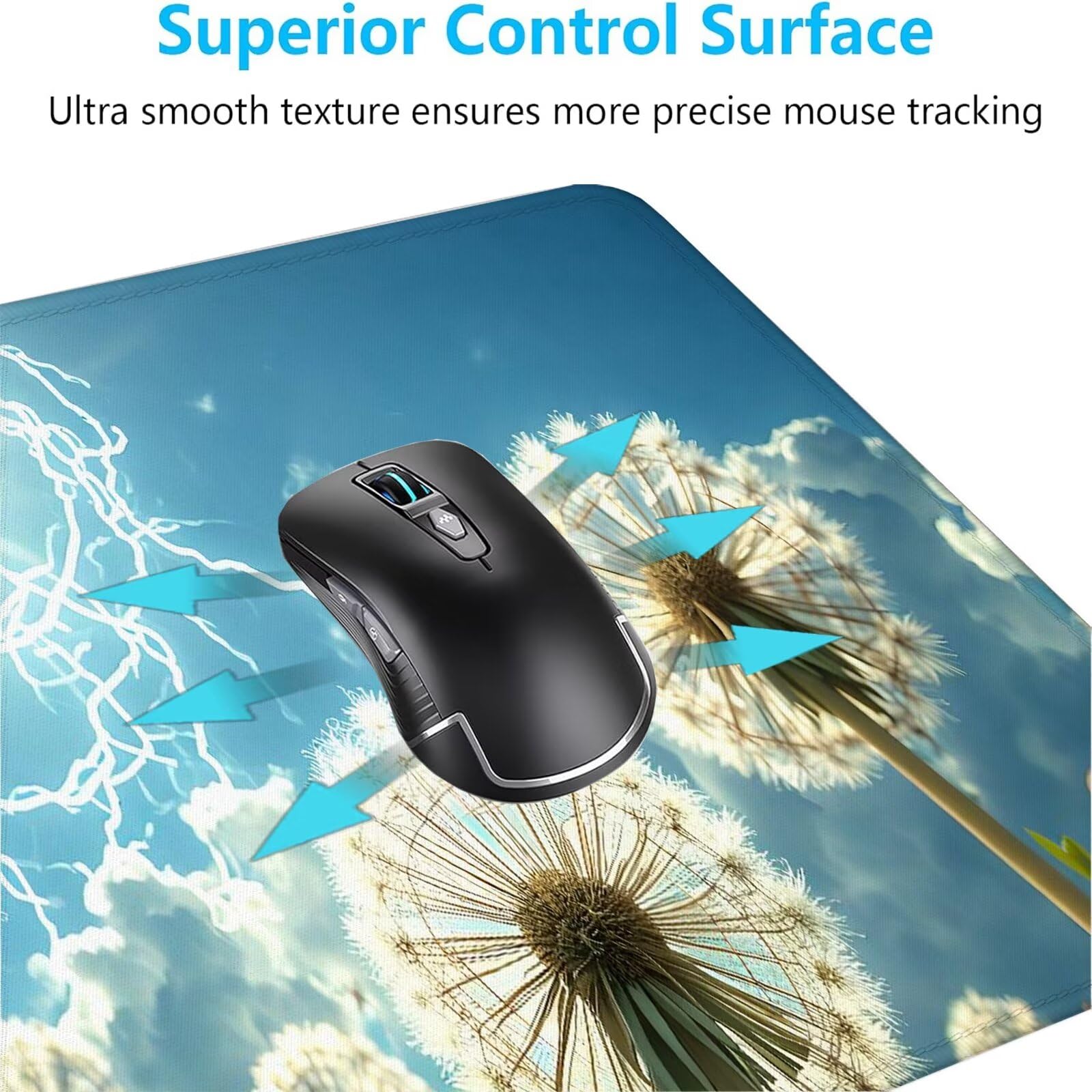 Blu Tappetino Mouse Gaming, Tappetino Mouse XXL 1200 x 500 mm, Tappetino Mouse Fiore, Mouse Pad con Base Antiscivolo, Bordi Cuciti Tappetino per Mouse, Tappetino Mouse Gaming di Alta Precisione S-922