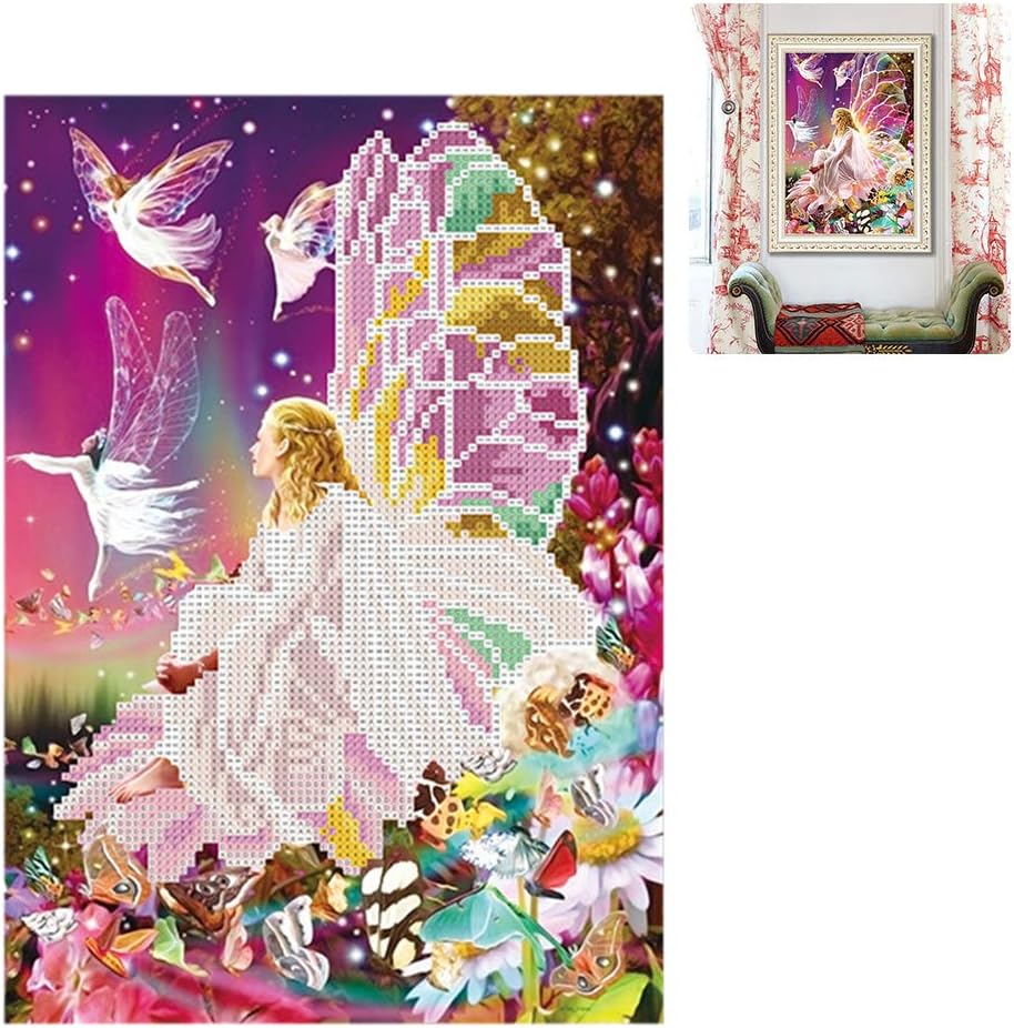 Ettzlo 30x40cm Butterfly Fairy 5D Diamond Painting Embroidery DIY Needlework Home Wall Decor