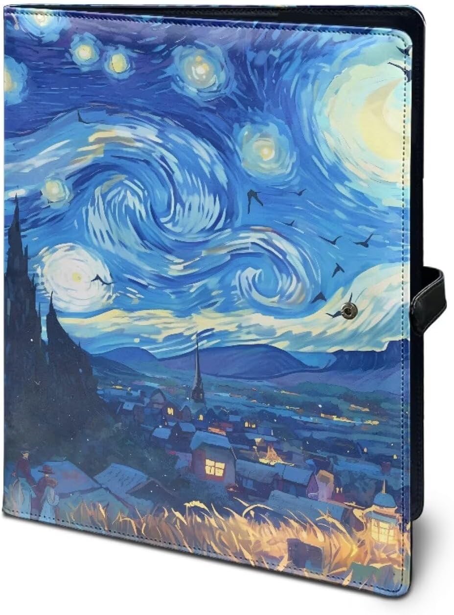 Starry Night Leather Folder Paperwork Holder Portfolio Organizer, Padded Padfolio Document Planner Business Document Case Organizer