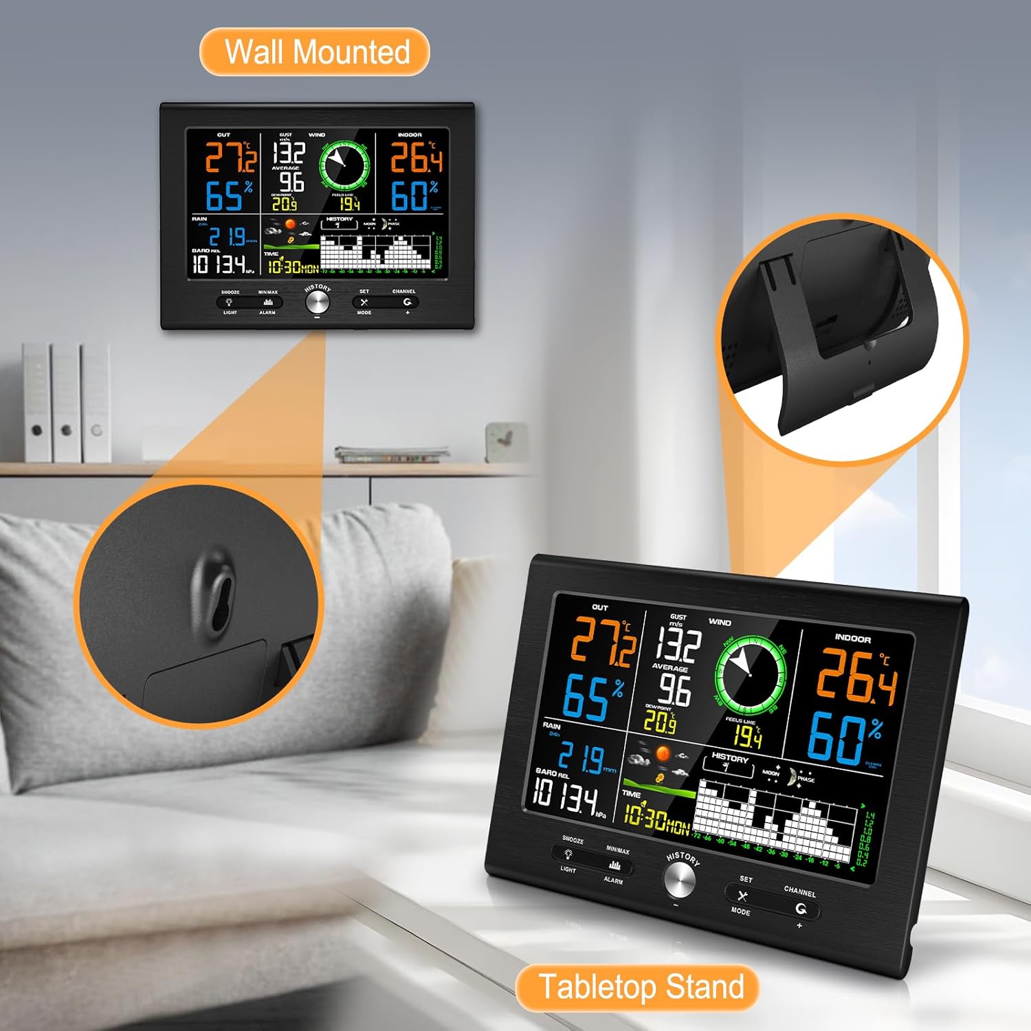 Urageuxy Wireless Weather Station for Home, Outdoor Weather Stations with Rain Gauge, Wind Speed/Direction Sensor, Indoor Outdoor Thermometer Humidity, Forecast, Barometric Pressure, Radio Clock