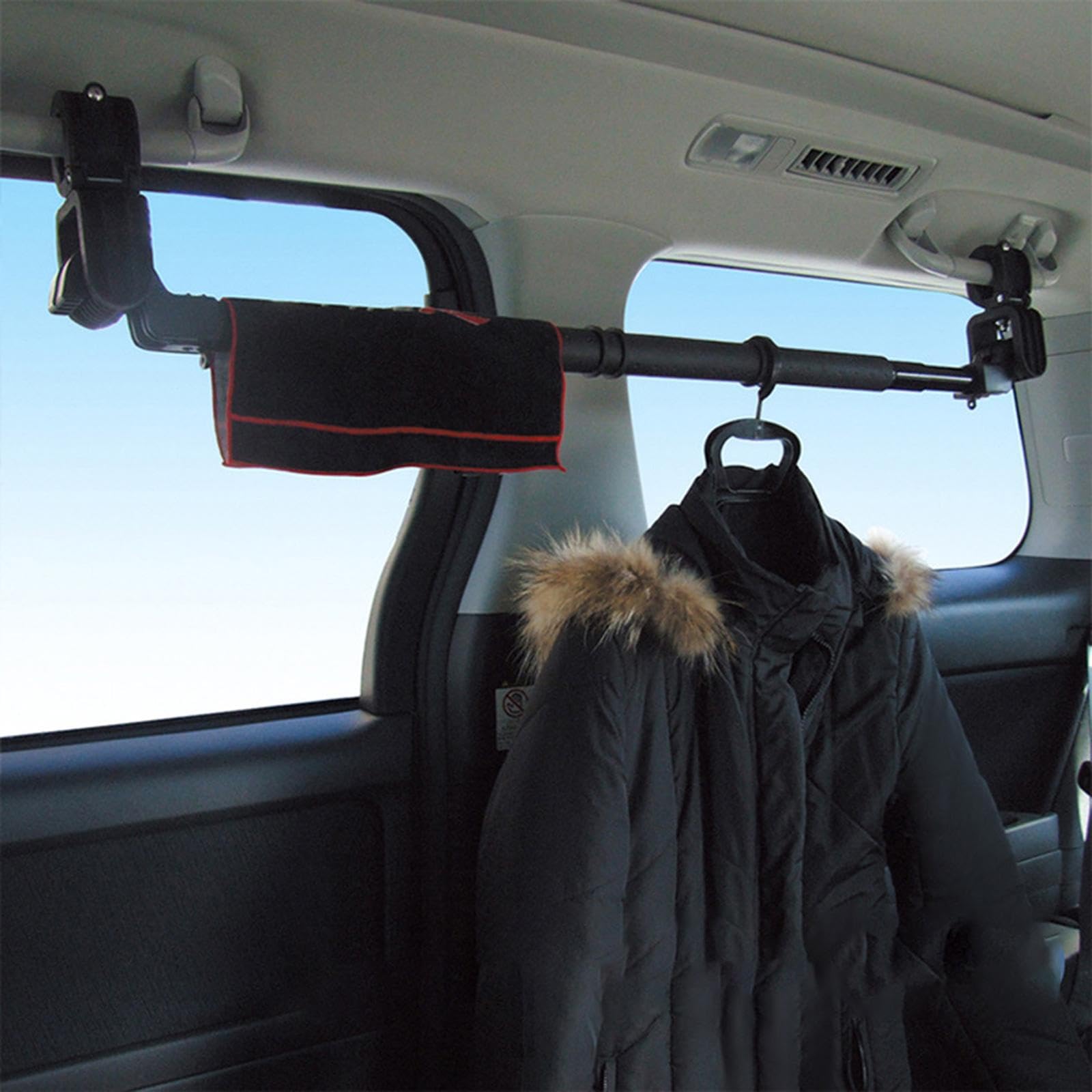 Barra Appendiabiti Versatile per Auto con Accessori espandibili per Le Vacanze, con Supporto Robusto, Antiscivolo e Resistente all'Usura, Ganci