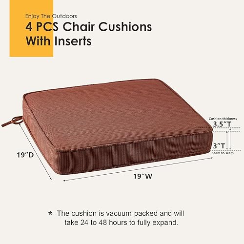 Miniatura 5 de Cojín de asiento de esquina cuadrado para exteriores, 19"x19"x3", juego de 4, cojines de asiento antideslizantes con funda extraíble para muebles de