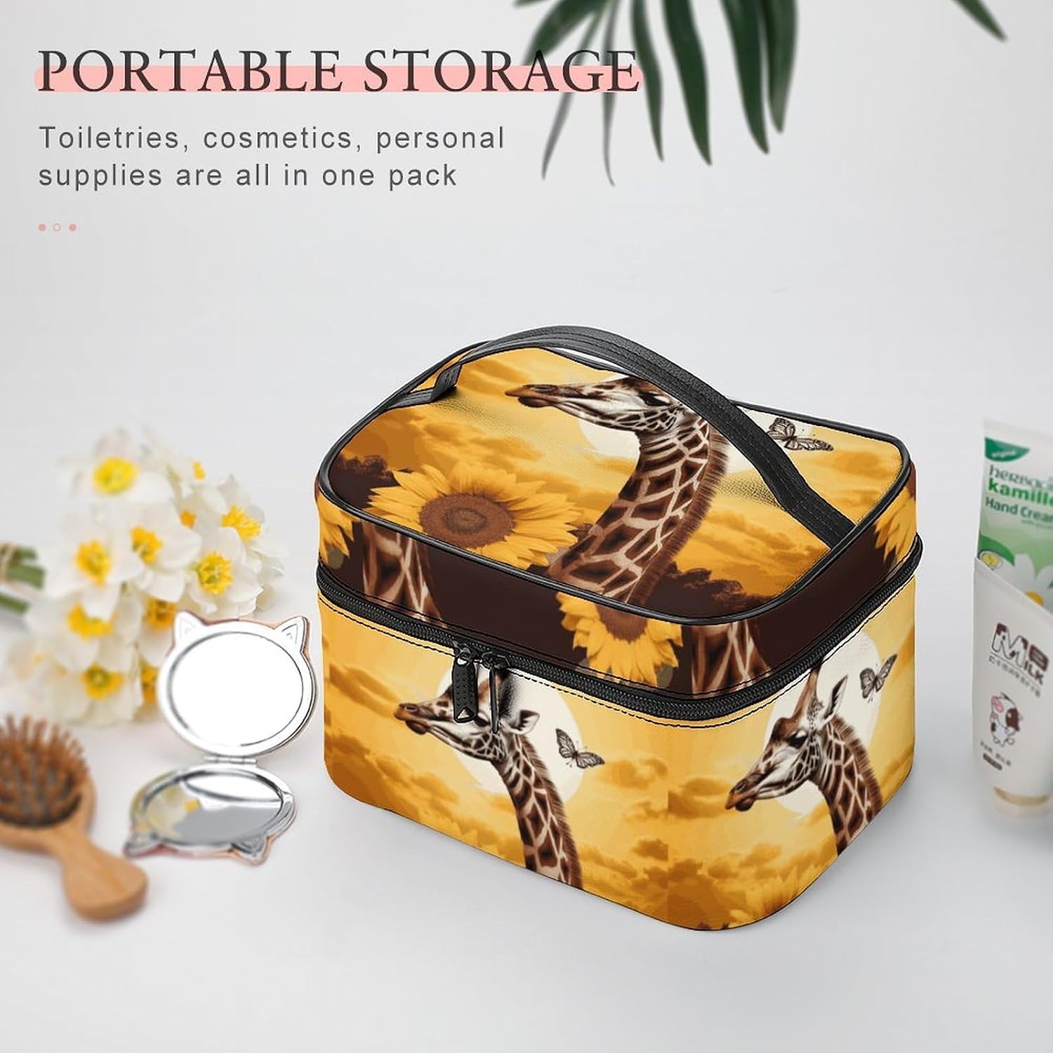 Travel Makeup Bag Portable Large Cosmetic Bag with Handle And Compartment image 5