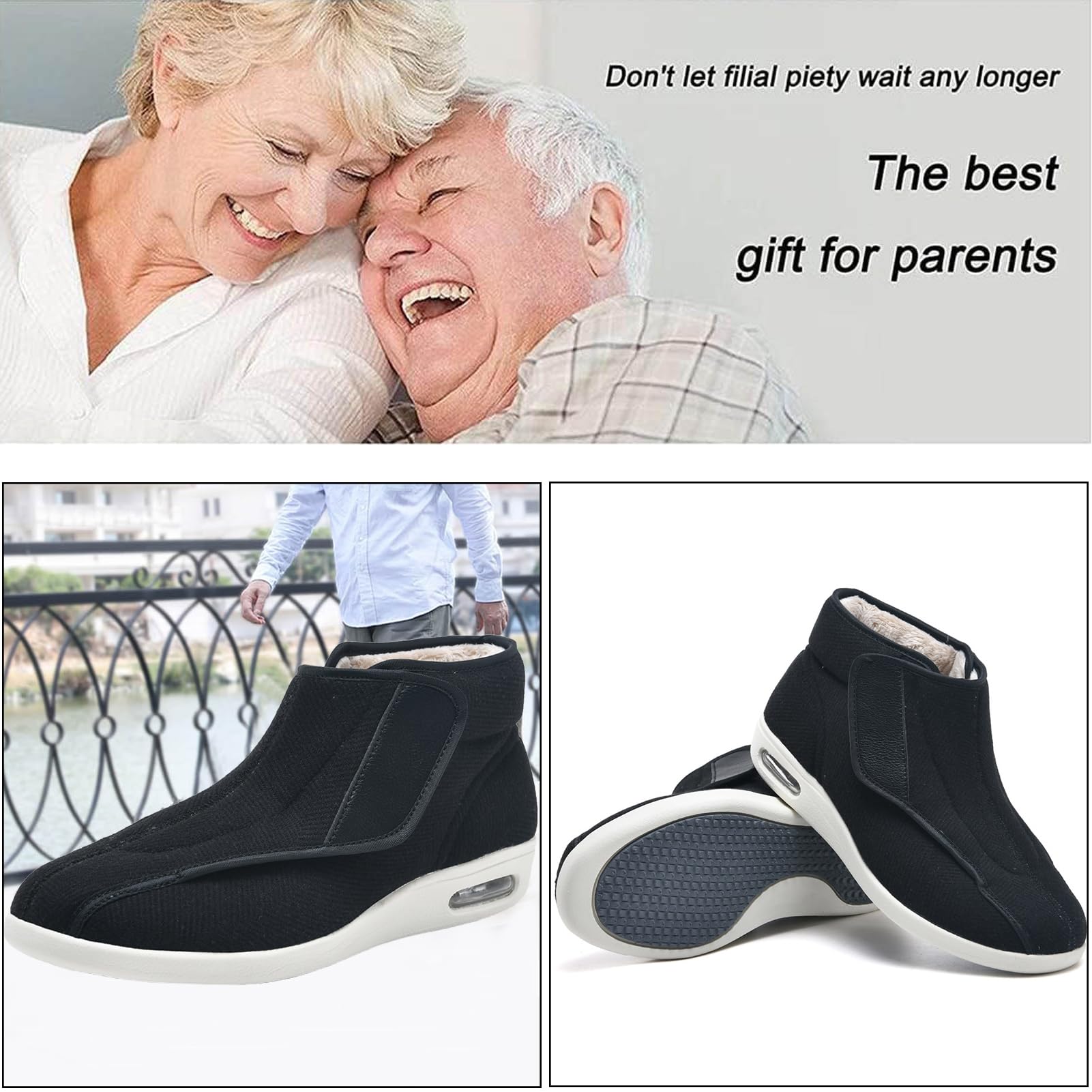 Anziani Scarpe Diabetiche per Uomo Donna Scarpe Ortopediche Slip-on Chiusura Regolabile Scarpe da Passeggio con Sostegno dell'Arco Plantare per Piedi Gonfi Black B EU 40(26cm/10.2in)
