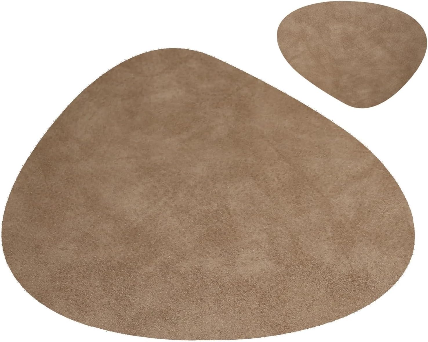 Oval Placemats and Coasters Cup Dishes Faux Leather Mat Bar Wedding Gift Place Mats Set Cowhide Grain Tea Table Pad(CCO mud Gray,6sets)