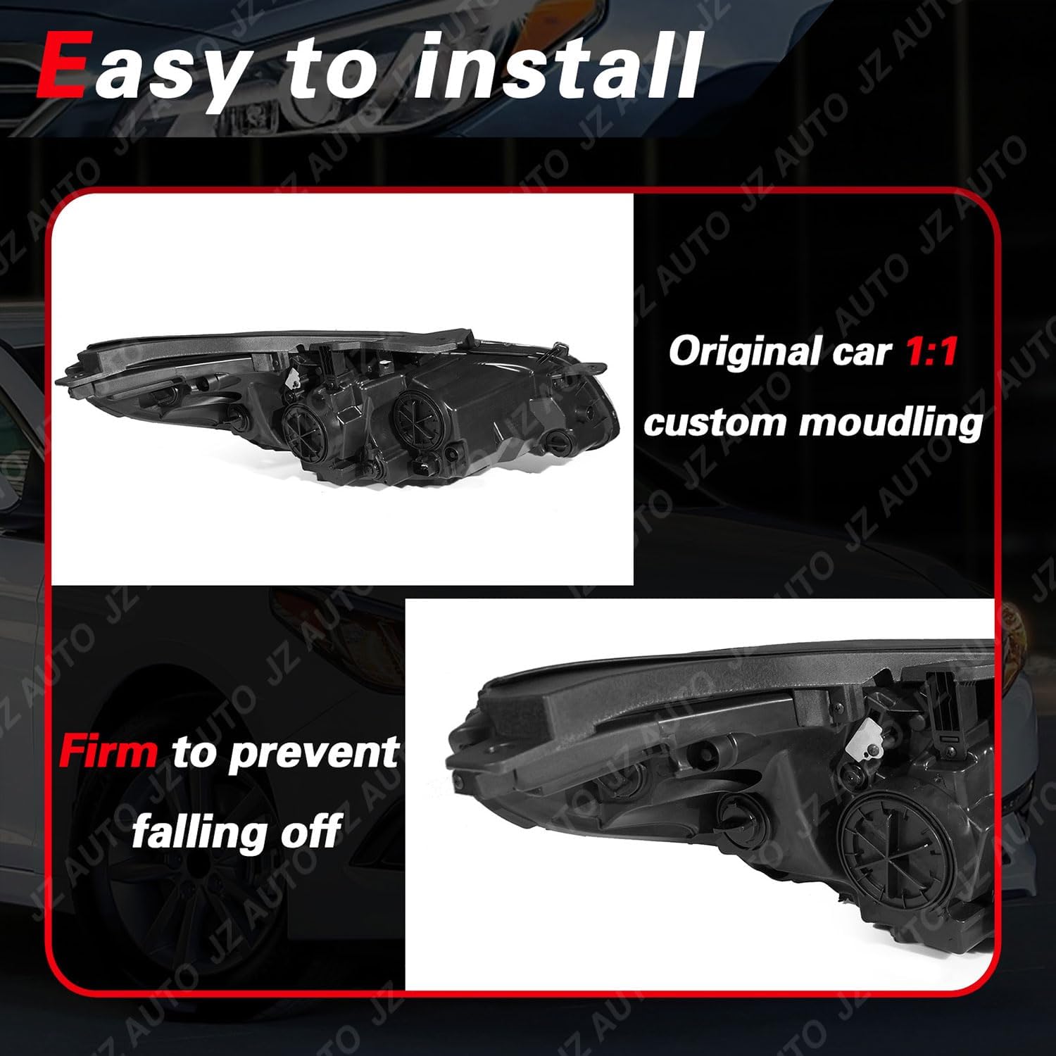 Halogen Headlight Assembly with Parking Lamp, with Bulbs, Compatible with 2015 2016 2017 Hyundai Sonata SE, Sport, Limited, ECO 92101-C2050, (Not for Hybrid), Driver Side