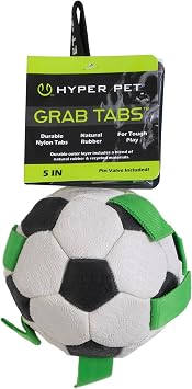 Hyper Pet The Original Grab Tabs Dog Soccer Ball with Straps 5"-Indoor or Outdoor, Interactive Durable Fetch Ball with Tug Toy for All Dog Breeds