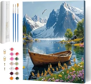 Hlison Paint by Numbers Kit for Adults, Mountains Landscape Paint by Number for Beginners, DIY Boat Adult Paint by Numbers Kit for Home Decor Gift - 16x20 Inch