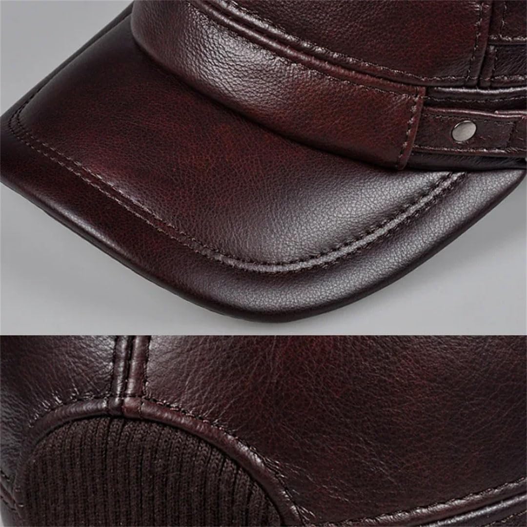 Gorra de invierno para hombre, de piel auténtica, estilo militar, elegante, estilo británico, vintage, de piel de vaca, cálida