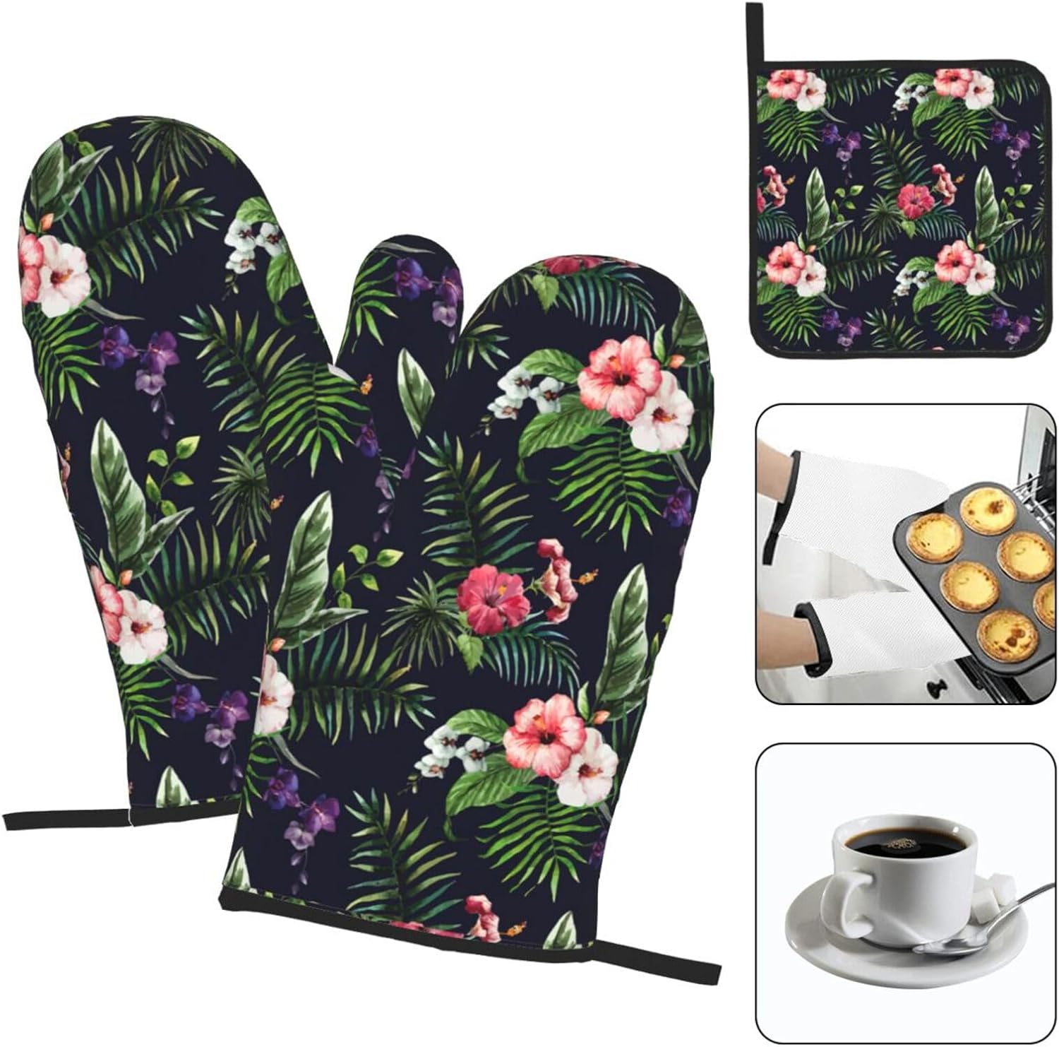 Florals Print Heat Resistant Microwave Gloves, Used for Baking, Cooking, and Fashion Kitchen Essentials