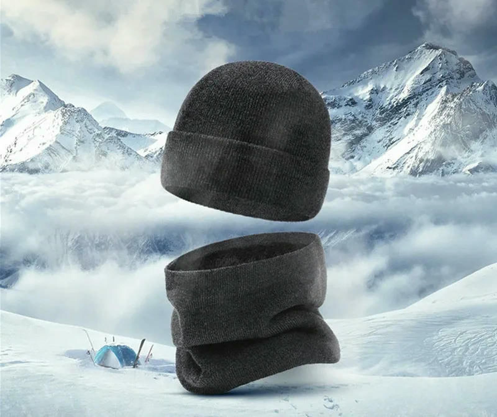 Mütze,Schal & Handschuh-Sets Herbst Winter Outdoor Warm Gebürstet Herren Beanie Mütze Schal Handschuhe 3-teiliges Set Winddicht Strickring-grau3-einheitsgröße