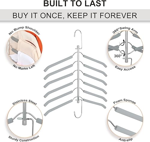 Miniatura 13 de TOPIA HANGER Percha para ropa que ahorra espacio, perchas de 6 niveles para camisas que ahorran espacio sin golpes, perchas acolchadas de espuma