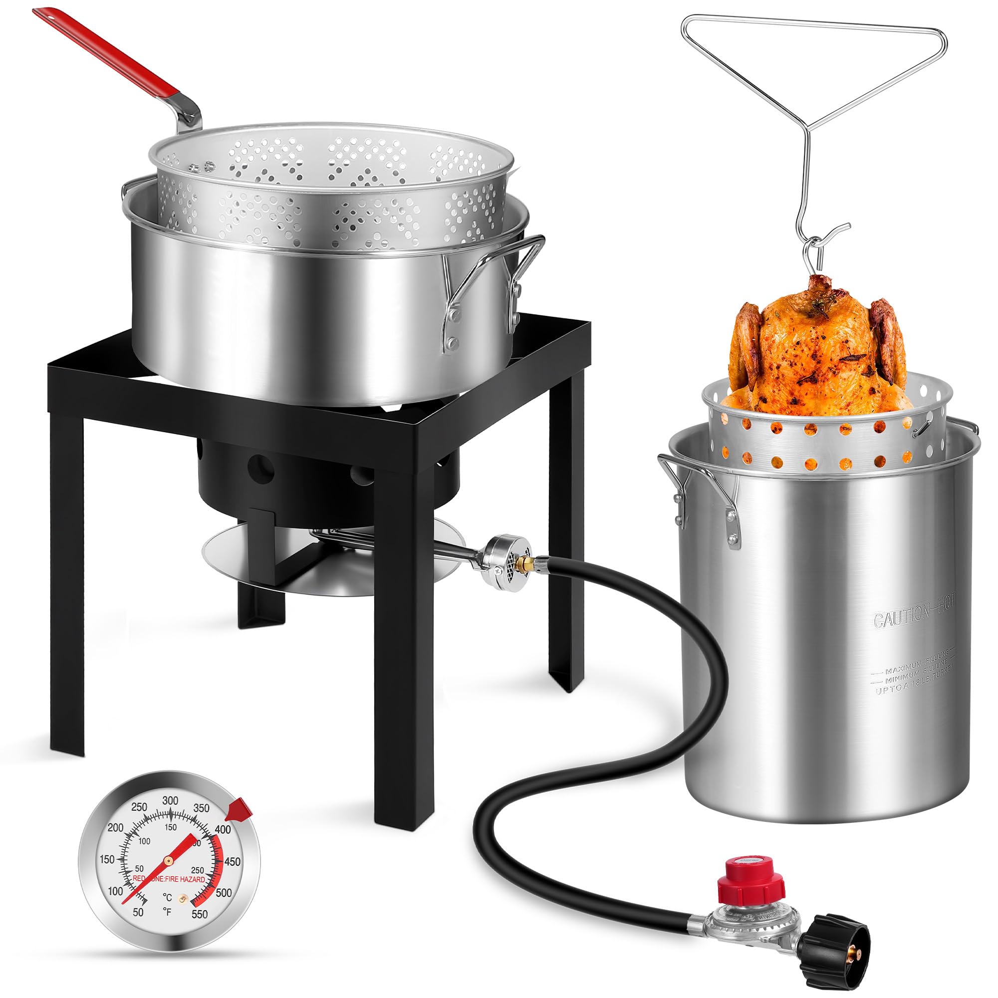 30QT Turkey Fryer &amp; 10QT Fish Fryer Kit with Baskets, 50,000 BTU Propane Burner Stove for Party, Courtyard &amp; Outdoor