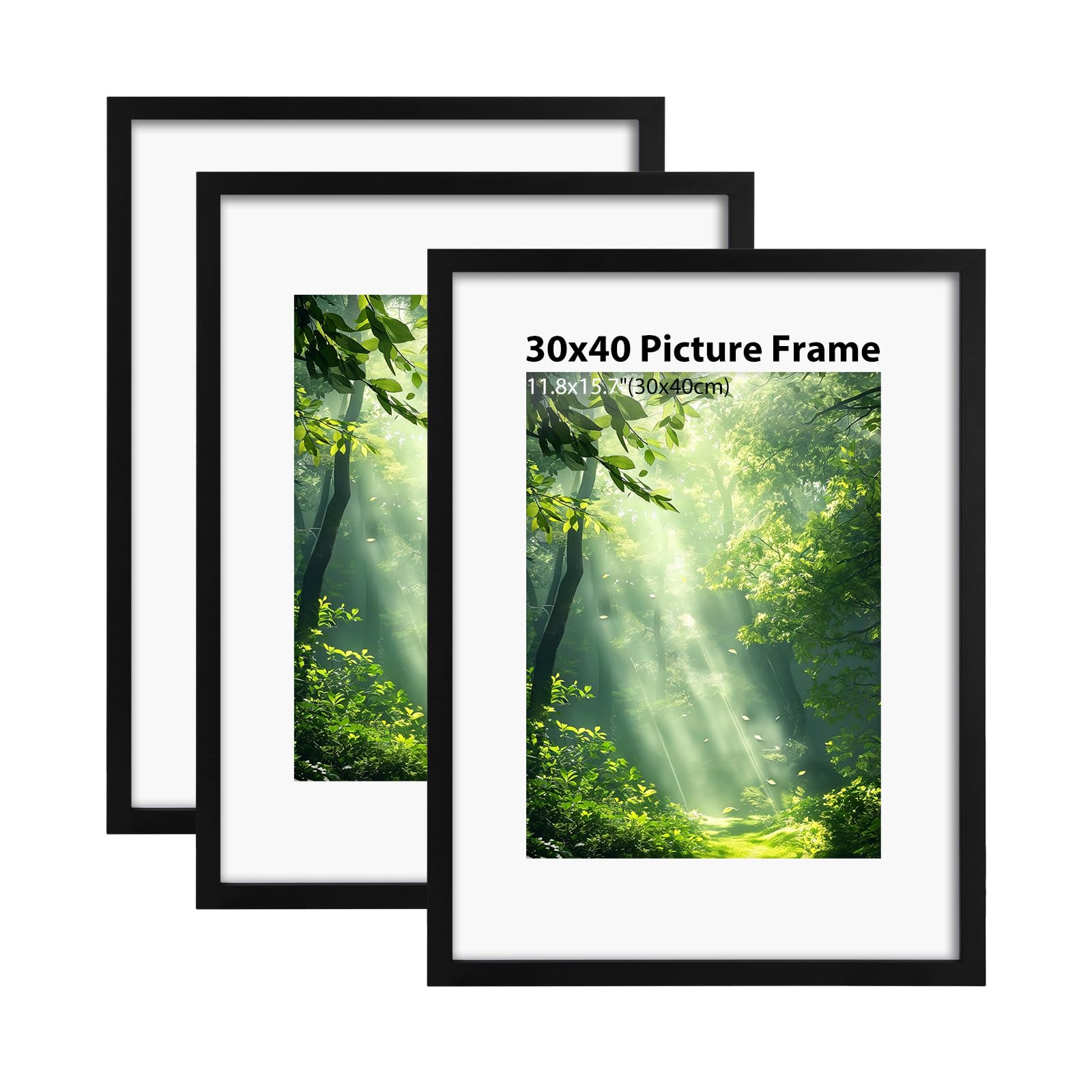 ZORVENIX 30x40 Frame, 3 Pack Wooden Picture Frames 30x40, 30x40cm Photo Frame with Acrylic Glass for 22 x 28 cm Print Certificate with Wall Hanging, Black