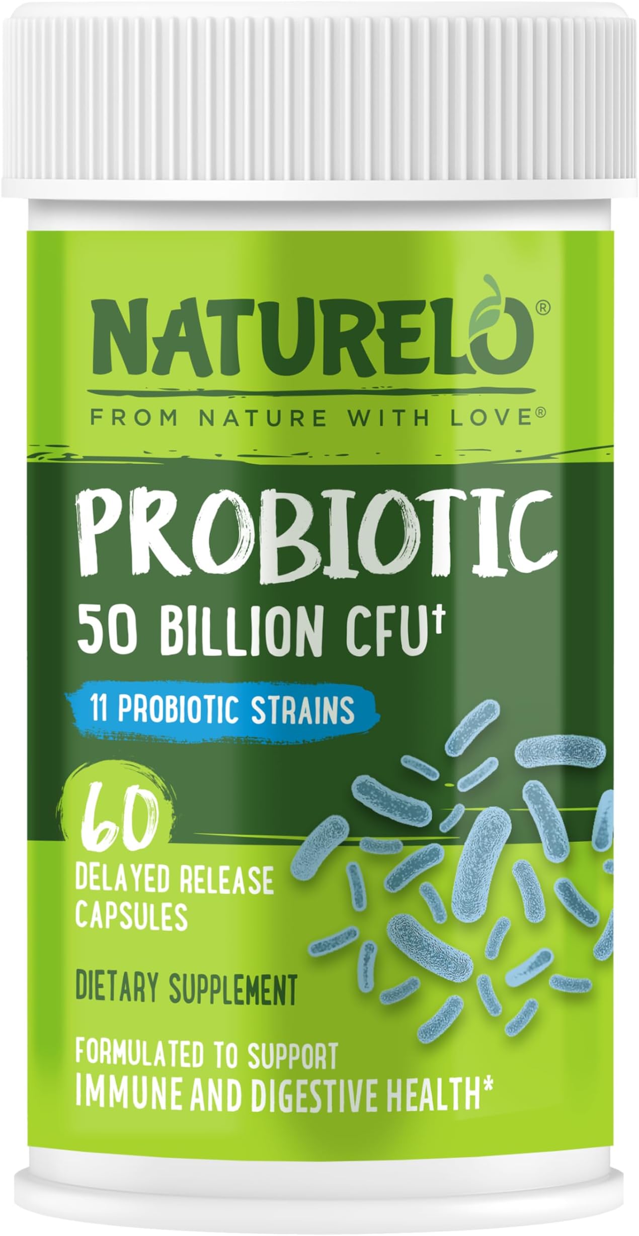 Probiotics for Digestive Health, 50 Billion CFU, 60 Capsules | 11 Strains, Daily Use Supplement, Delayed Release, No-Fridge, Boosts Immune System, Probiotics for Women & Men