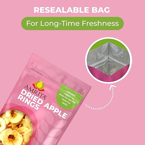 Miniatura 5 de Amrita Anillos de manzana seca de 16 onzas Sin azúcar añadido, vegano, sin OMG, sin gluten, maní, soja y lácteos Empaquetados frescos en bolsas