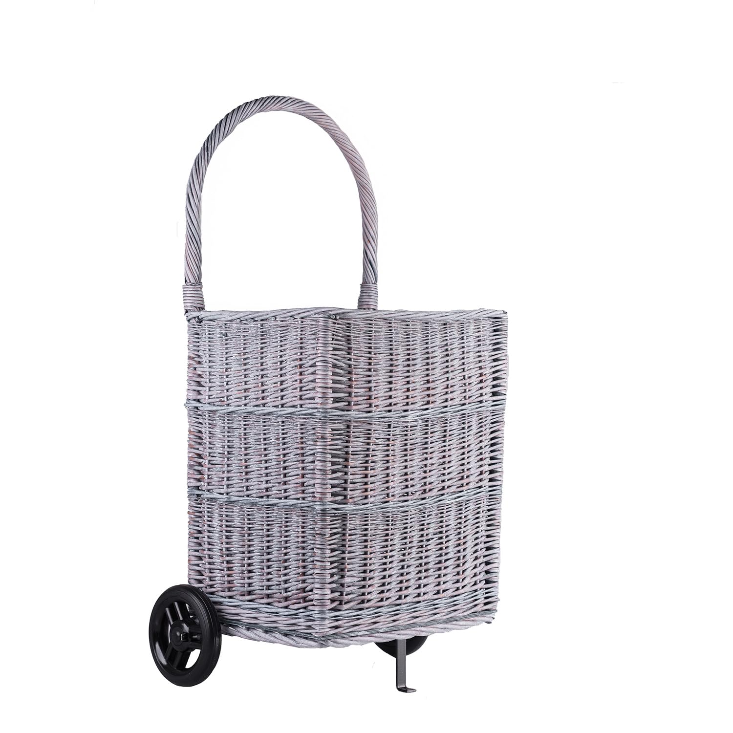 Panier à bûches en osier gris à roulettes : chariot de transport et rangement
