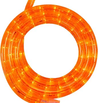 Wintergreen Lighting 18 LED Orange Rope Light, Halloween Light Rope String Light Outdoor Bedroom LED Light Rope, 120V, 12 Inch, 2-Wire Rope Light Clips and Power Cord Included