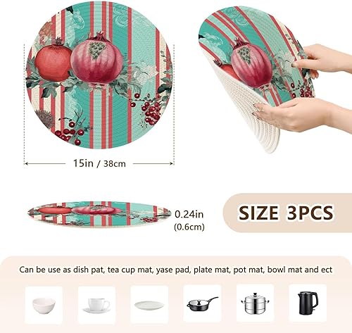 Miniatura 2 de Juego de posavasos retro de granada y rayas azules y rojas resistentes al calor, juego de salvamanteles para ollas y sartenes calientes que absorben