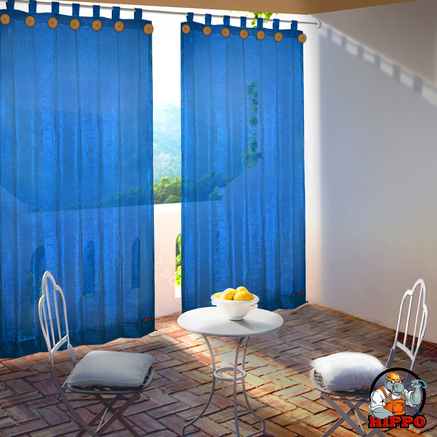 HIPPO - PE 90% Outdoor Sun Blocking Balcony Curtains Loop UV Protection, Sun Shading Light Filtering, Temperature Reducing 7.5 ft Door Curtain, Set of 2 pcs (Blue || 3FTX7.5FT) (B09V1D7RJJ) Amazon Price History, Amazon Price Tracker