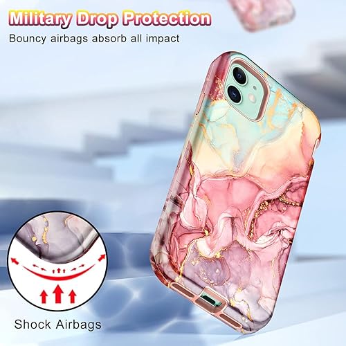 Miniatura 5 de CASEFIV Funda compatible con iPhone 11, patrón de mármol 3 en 1, resistente a prueba de golpes y caídas, cuerpo completo, policarbonato duro y