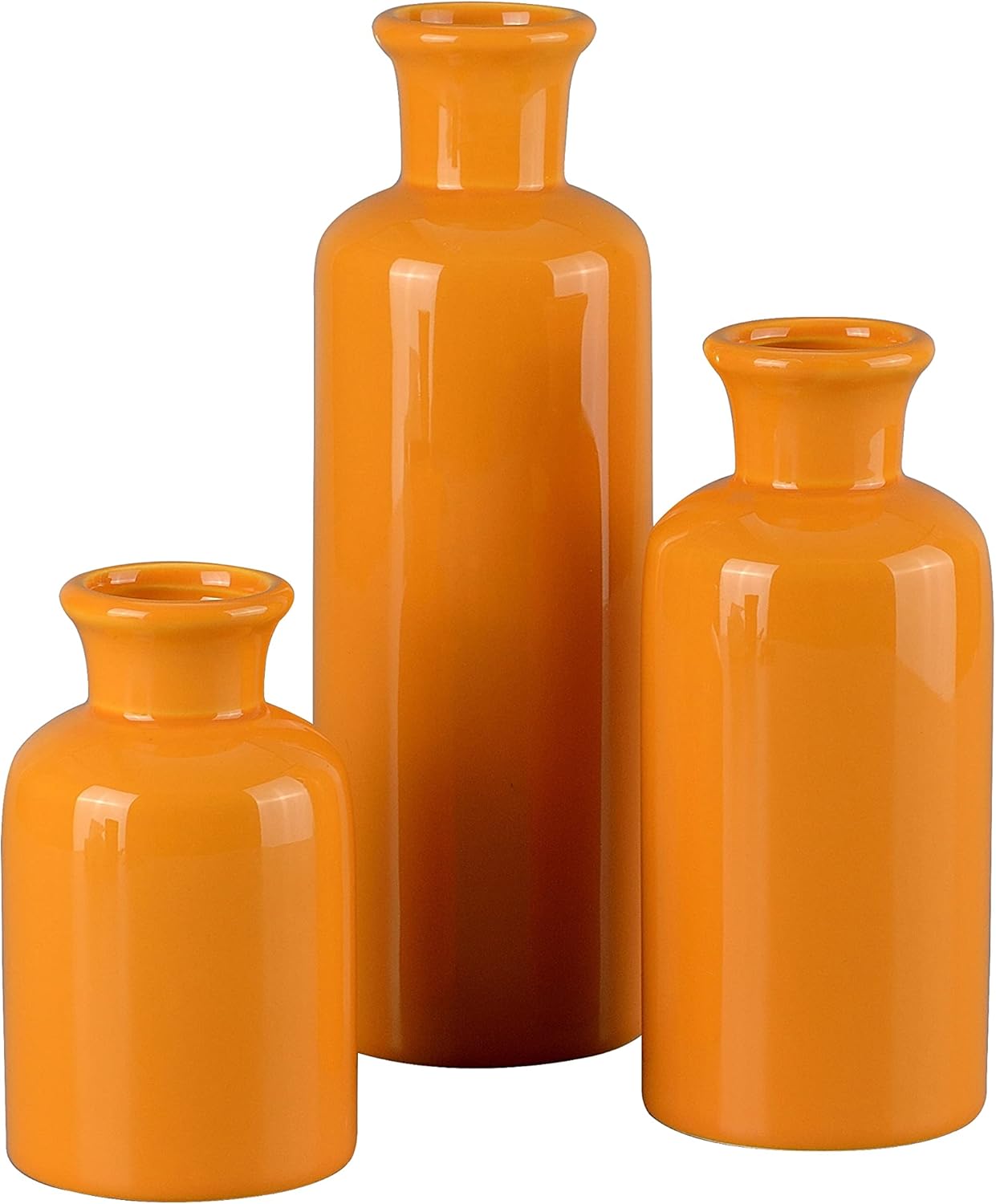 Shinning Yellow Vase for Decor Set of 3, Ceramic Rustic