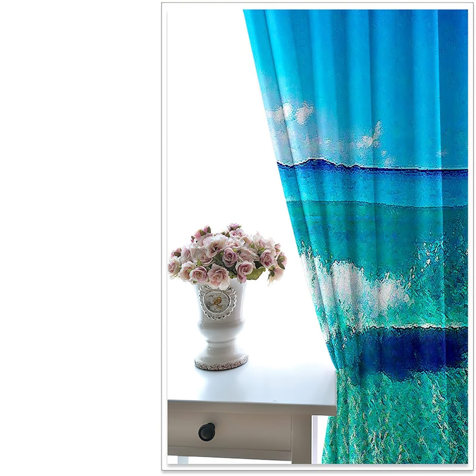 Cortinas opacas para dormitorio, juego de 2 piezas, cortina de ventana con ollaos, paisaje abstracto con olas del mar, cortinas elegantes para salón, 234 x 274 cm (ancho x alto), azul verde
