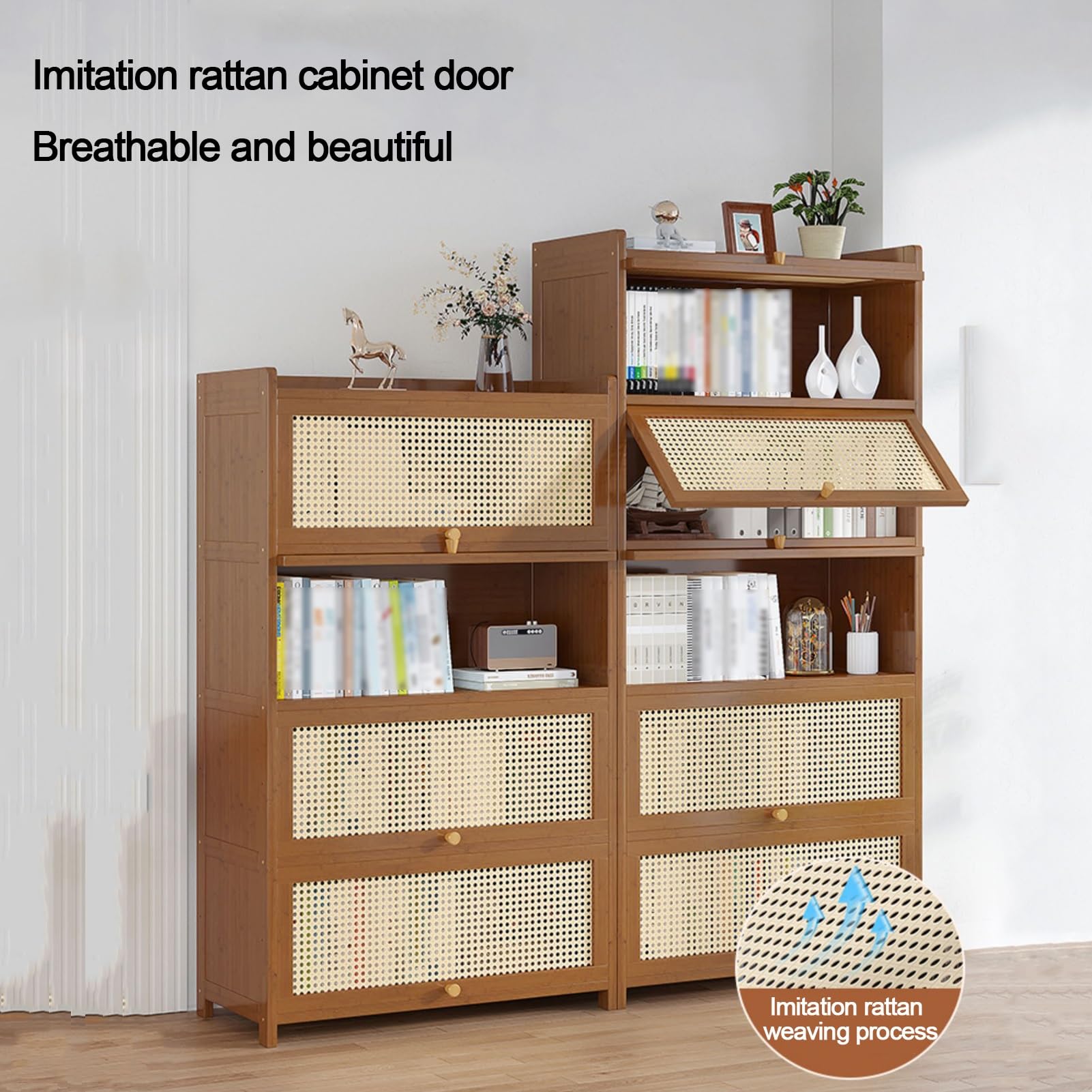 Vetrina con Porta A Ribalta in Simil Rattan, Vetrinetta A Ribalta Nascosta, Aumenta Disegno del Fondo, Vetrina Integrata, Applicabile A Molti Luoghi (Color : Brown, Size : 31.4x12.2x42.1in)