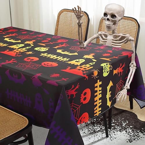 Mantel de Halloween para mesa rectangular de 60 x 102 pulgadas, reutilizable, a prueba de derrames, color negro, para decoración de fiestas festivas