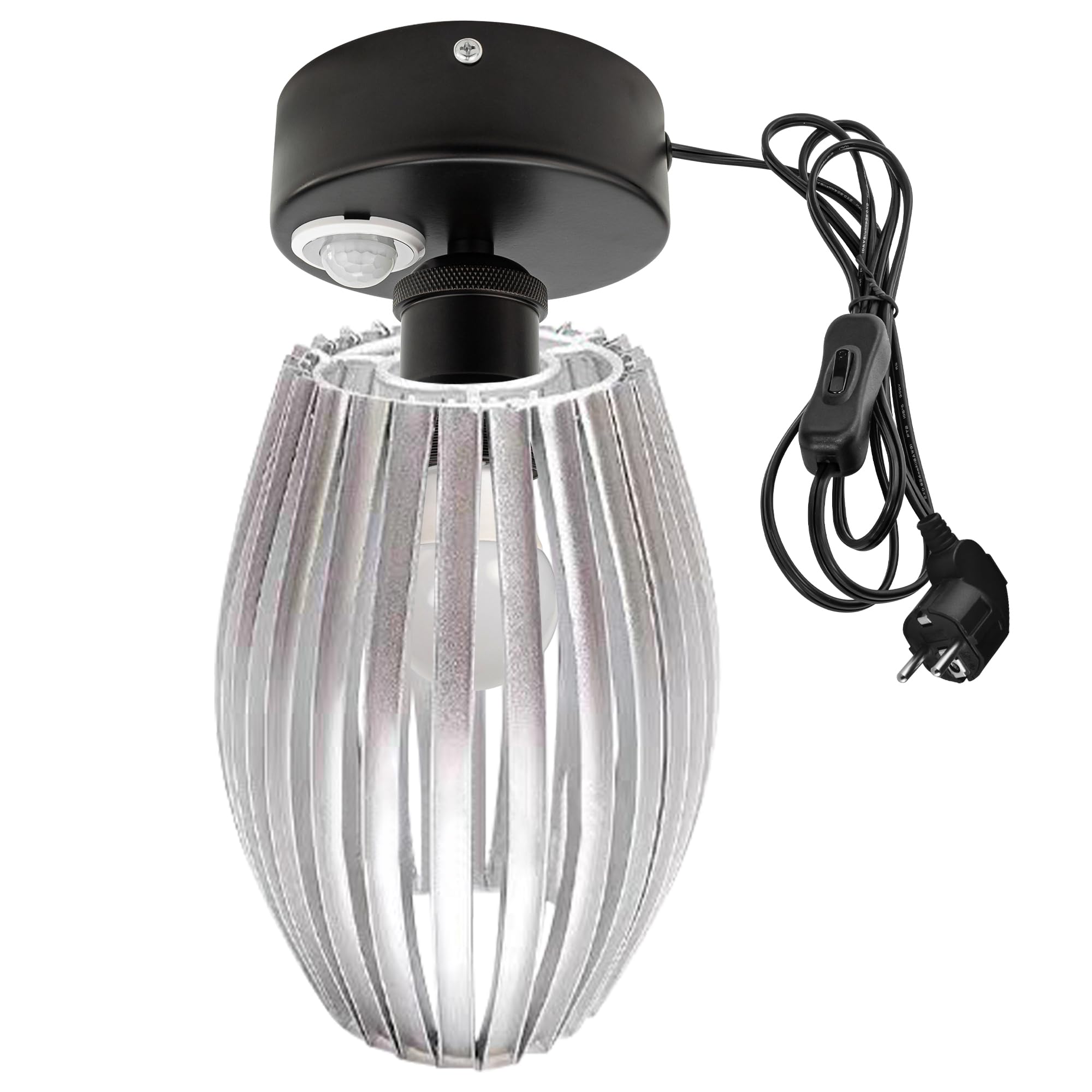 Plafoniera con sensore di movimento interno, lampada da soffitto in ferro industriale, sensore di movimento radar con cavo da 4,5 m e portalampada E27, per corridoio, bagno, scale, garage