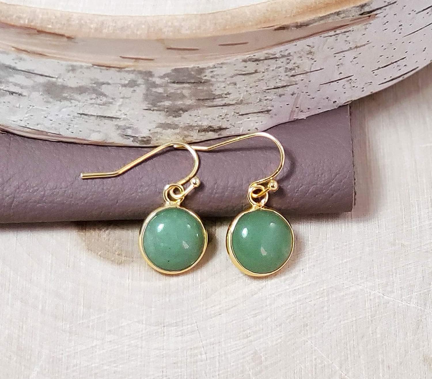 Green Earrings for Women – Dainty Gold Dangle – Real Jade -Sage - Light – Pale – Dark - Green Stone – Rose Quartz Pink Crystal Genuine – Natural Gemstone - Dainty -Short -Drop and Dangle – Lightweight - Unique Anniversary Birthday Gifts for Wife – Teacher Appreciation Gift