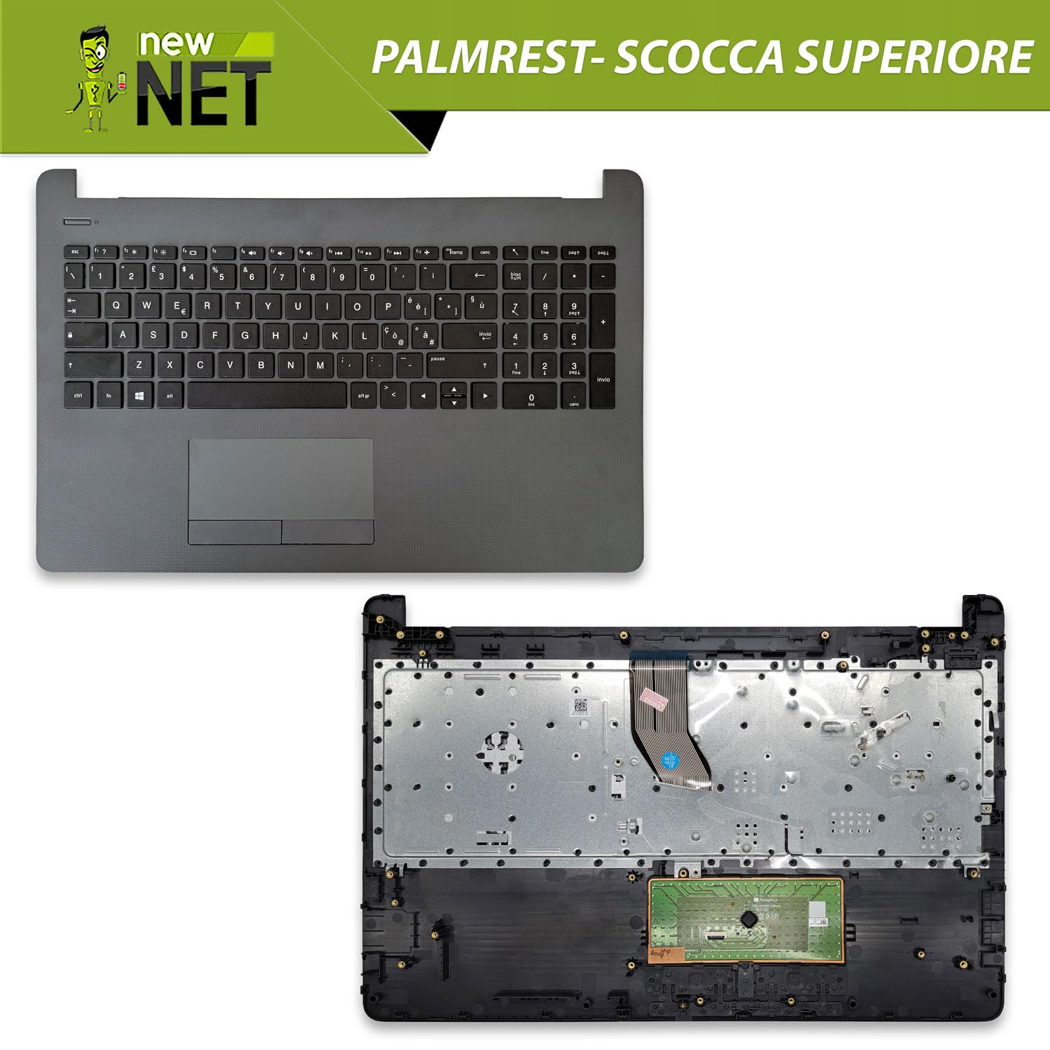 new net - Top Case Palmrest con Tastiera Compatibile con Notebook HP 15-BS, 15-BW, 250 G6, 255 G6 [Colore Dark Ash Silver - con touchpad - Layout ITA]