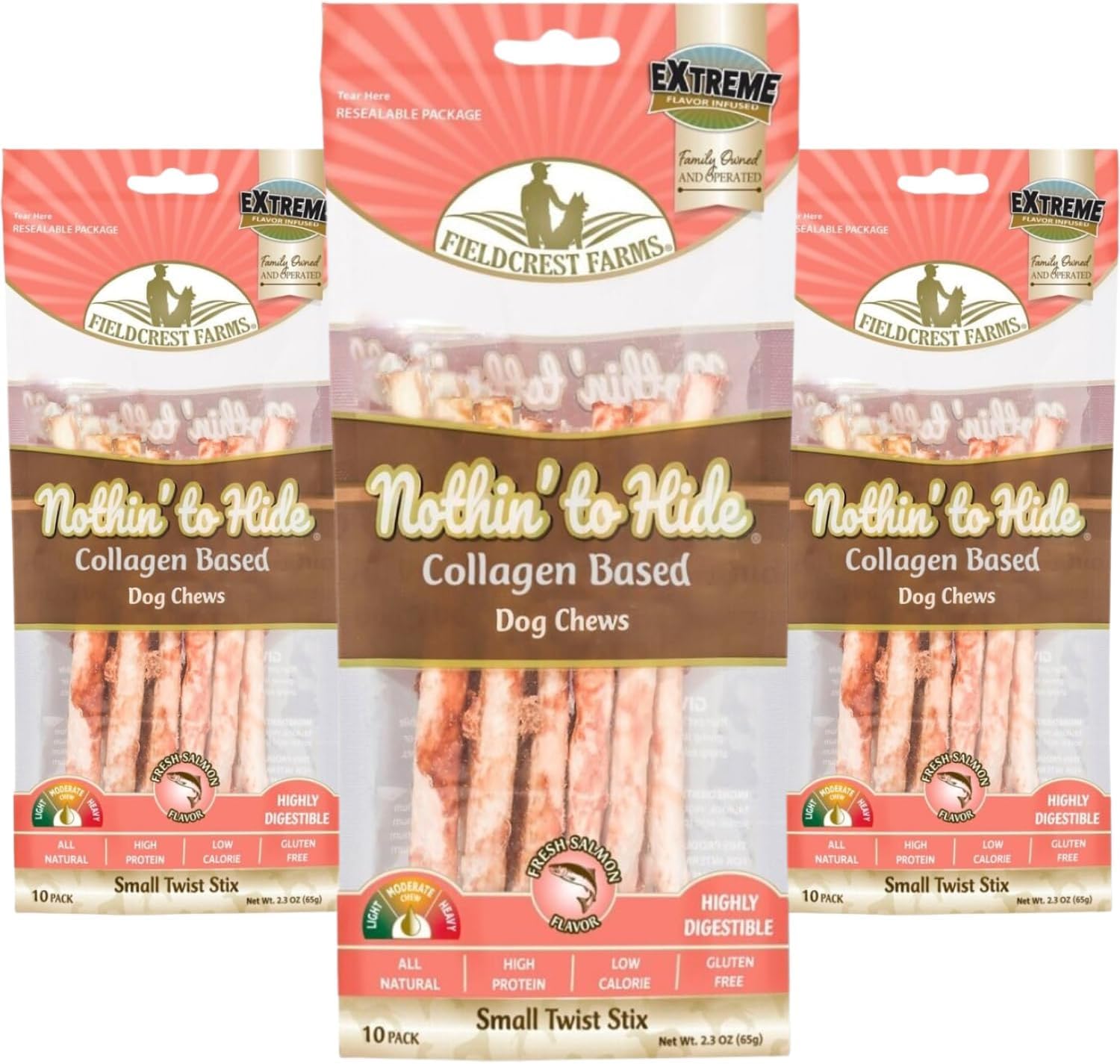 Fieldcrest Farms Nothing to Hide Natural Rawhide Alternative Small Twist Stix for Dogs - (3 Pack- 30 Total Sticks) All Natural Easily Digestible Chews for All Breed Dogs