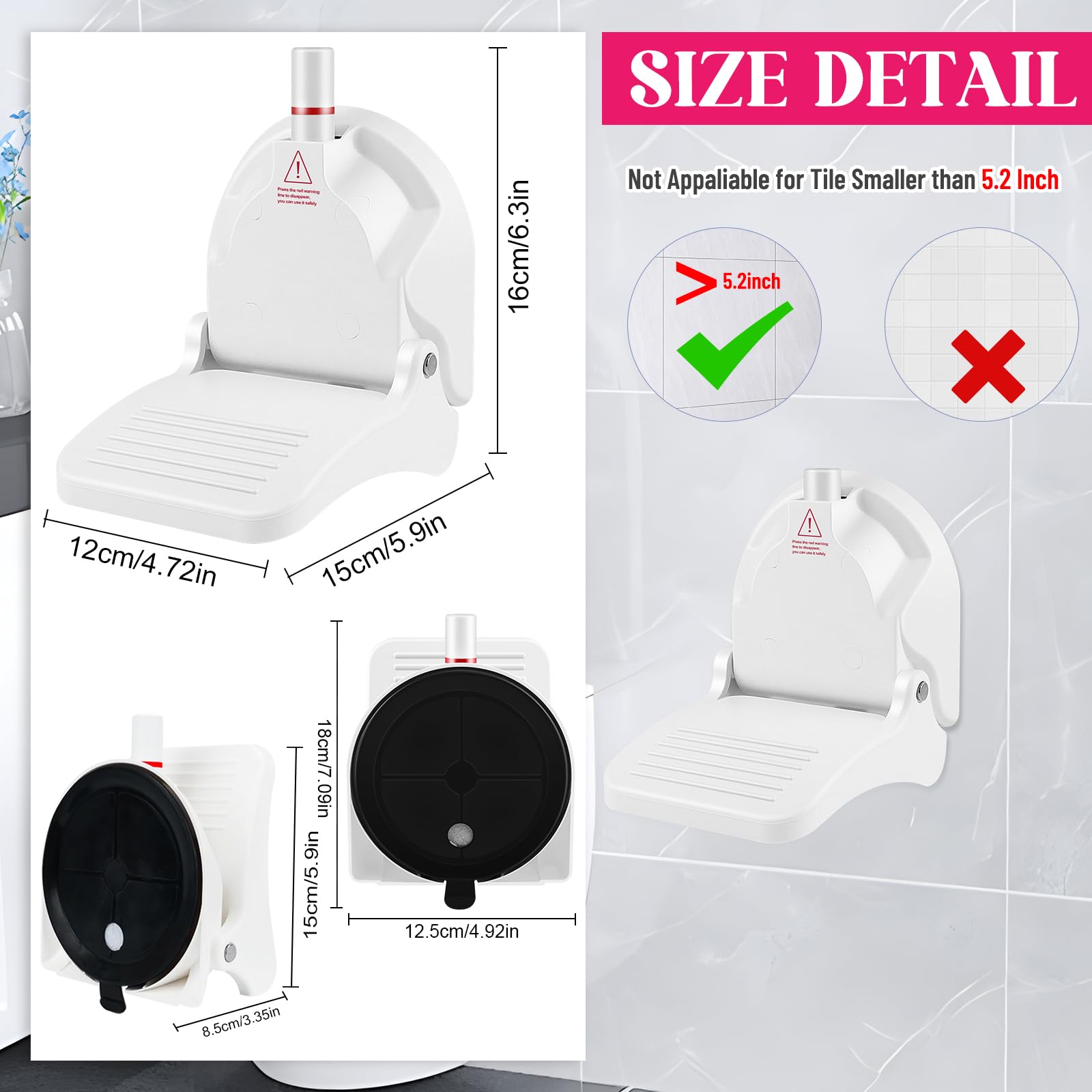 Foldable Suction Cup Shower Foot Rest for Shaving Legs