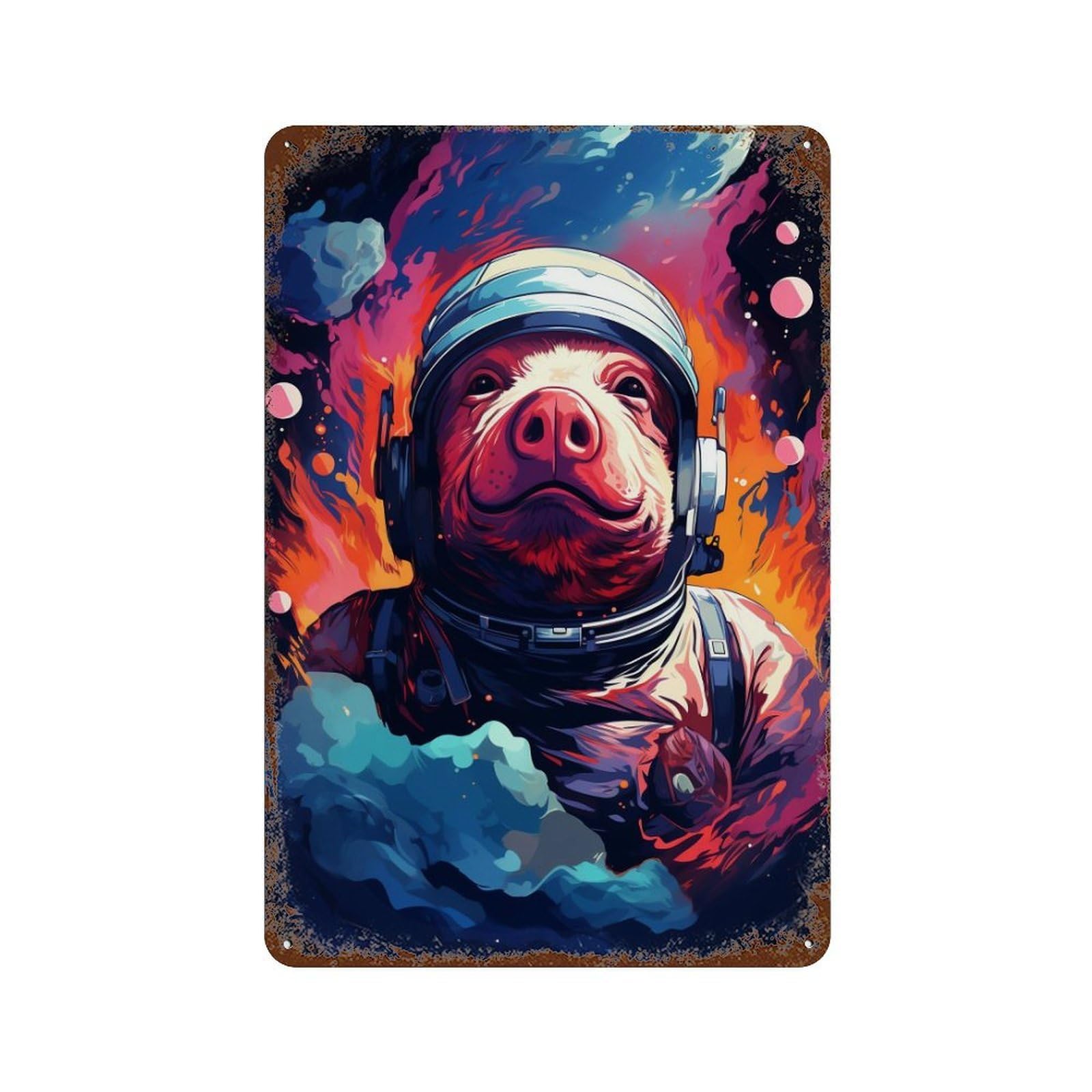 Pig Astronaut in Space-9 11.8"x7.9" Vintage Rust Metal Sign, Shabby Chic Decor for Cafe, Home Bar And Lounge Decor